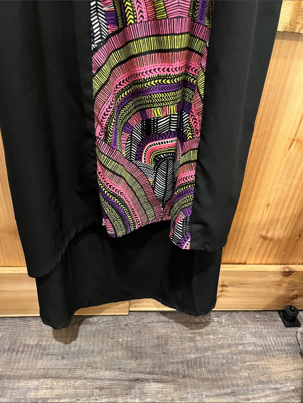 Rip Curl Black High-Low Slip Dress with Pink & Green Geometric Panel - Picture 4 of 9